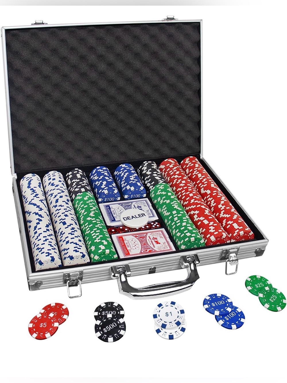 NIB 500PCS Poker Chip Set with Aluminum Travel Case